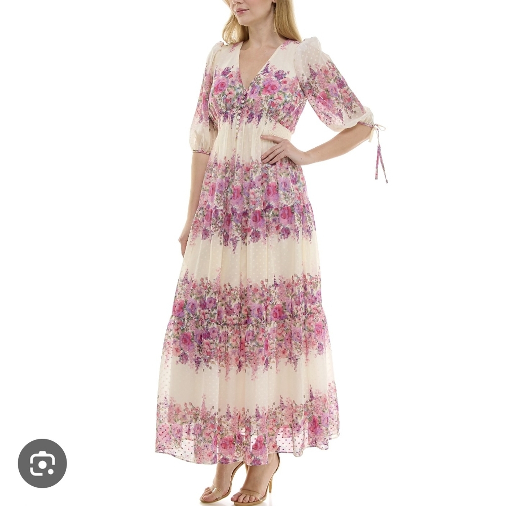 Melonie T V-neck Floral Chiffon Maxi Dress